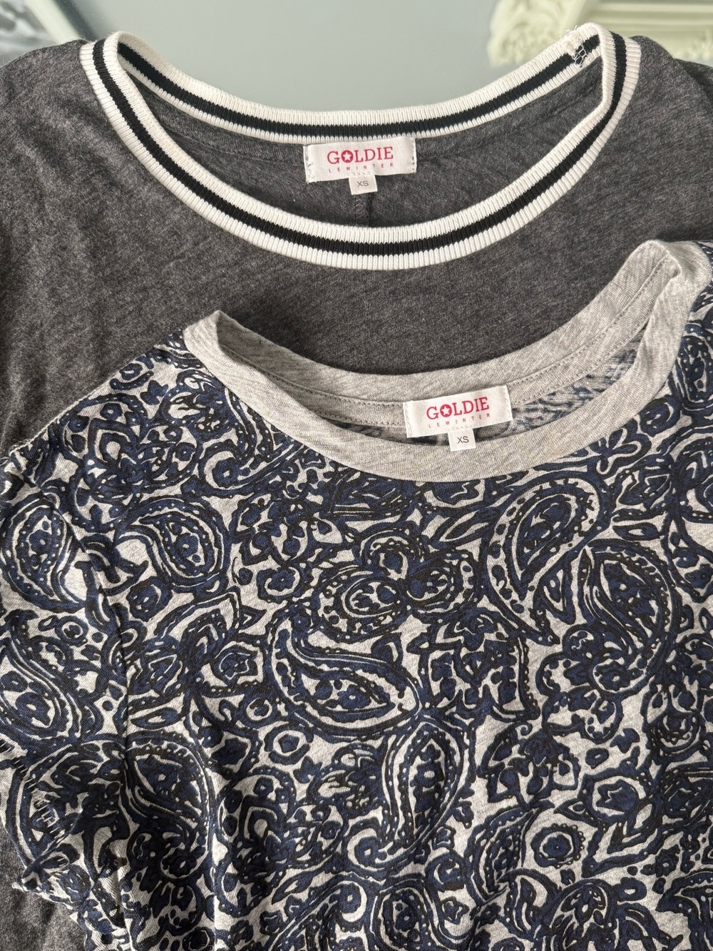 *BUNDLE* Goldie Charcoal Crewneck & Navy Paisley Tee Duo Size XS NWOT *BUNDLE*